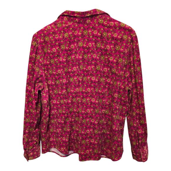 Basic Editions Corduroy Button Up Shirt Womens 2X Pink Floral Print Grandmacore - Picture 2 of 8